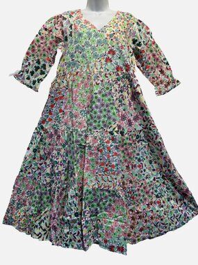 Nwt FUNKY STUFF hippie bo floral tier boho maxi rayon pockets DRESS L